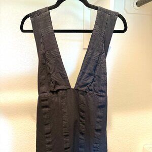 Free People Robin Apron Plunge V Neck Criss Cross Back Mini Dress Linen blend